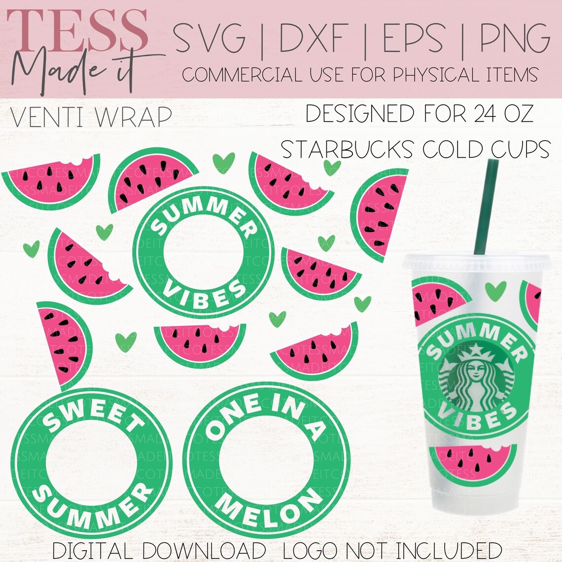 Watermelon Starbucks Cup SVG Summer Starbucks SVG Wrap Etsy
