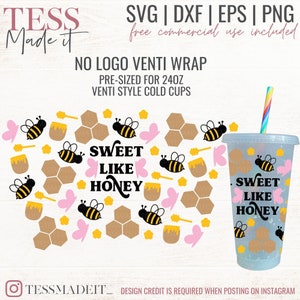 Honey Bee Cold Cup SVG - Spring Venti Cup SVG - Cute Bee Svg - Venti No Logo Cup Wrap SVG for Cricut Crafters