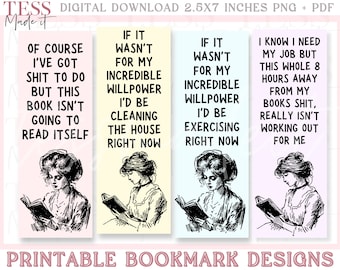 Funny Bookmark PNG PDF Printable Bookmarks Aesthetic Bookmark Cute Bookmarks for Women Digital Bookmarks Set for Download - Can sell Prints