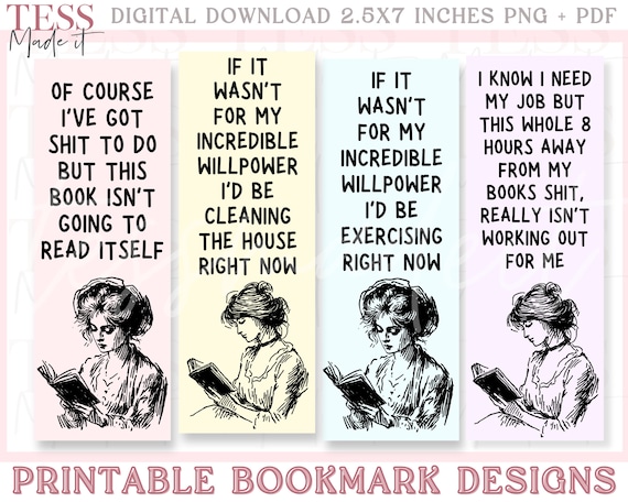 Funny Bookmark PNG PDF Printable Bookmarks Aesthetic Bookmark Cute Bookmarks for Women Digital Bookmarks Set for Download - Can sell Prints