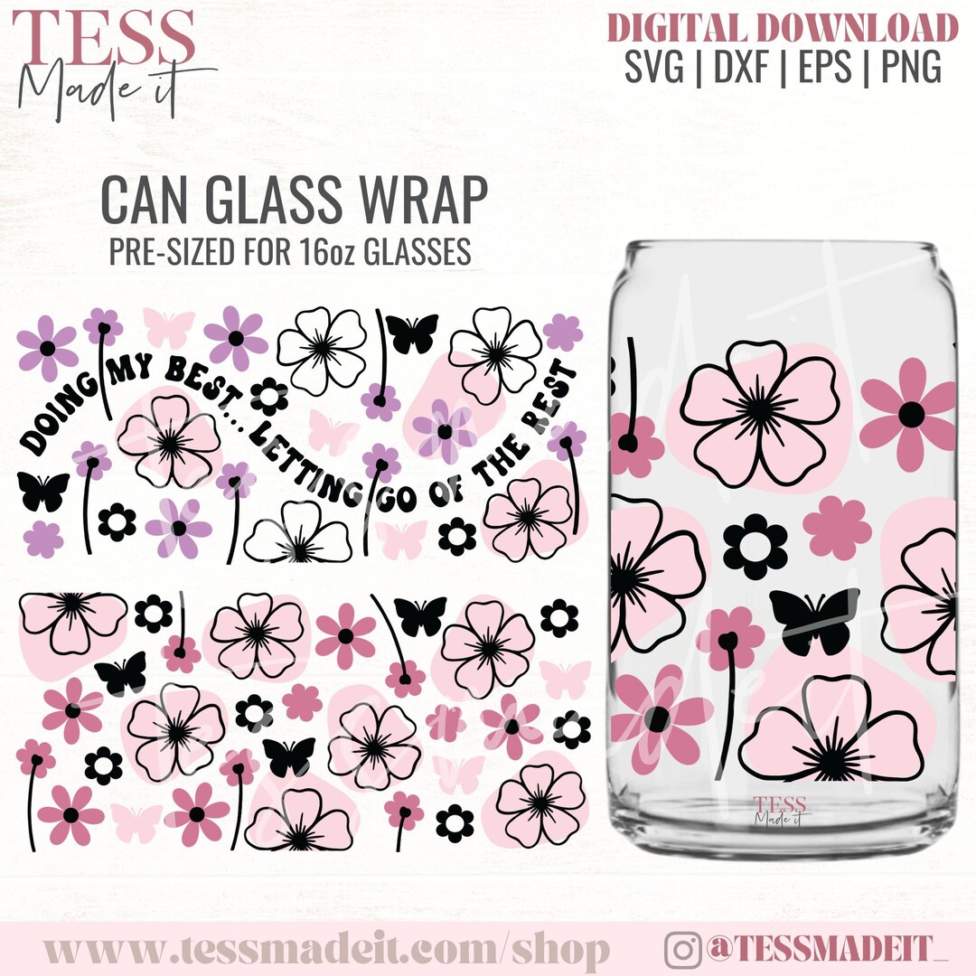 Floral Libbey Glass SVG - Flower Libbey Glass Wrap - Libbey Glass Can ...