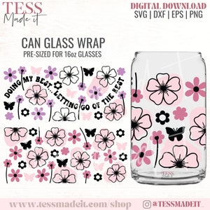 Floral Libbey Glass SVG - Flower Libbey Glass Wrap - Libbey Glass Can SVG - 16oz Libbey Svg Png for Cricut + Sublimation