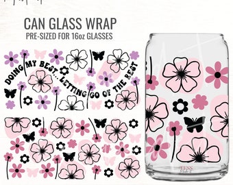 Floral Libbey Glass SVG - Flower Libbey Glass Wrap - Libbey Glass Can SVG - 16oz Libbey Svg Png for Cricut + Sublimation