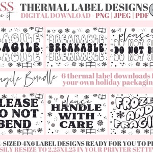Fragile Mailing Labels - Printable Thermal Labels - Christmas Business Stickers PNGS - Handle With Care PNG - Do Not Bend Label PNG