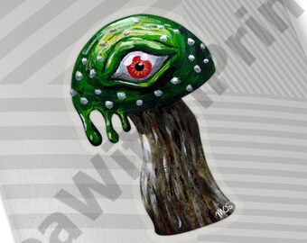 Poisonous Mushroom, Vinyl Stickers, 4 or 6 inches, Laptop Stickers, Trippy Vinyl Decal, Kiss-Cut Stickers, Acrylic Painting, Eldritch Horror