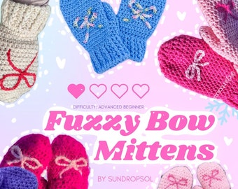 Fuzzy Bow Crochet Mittens Pattern | Beginner Friendly (PDF Pattern)