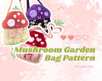 Mushroom Garden Bag - Crochet Pattern | Intermediate Crochet | Mushroom Cottagecore Bag | PDF File - ONLY