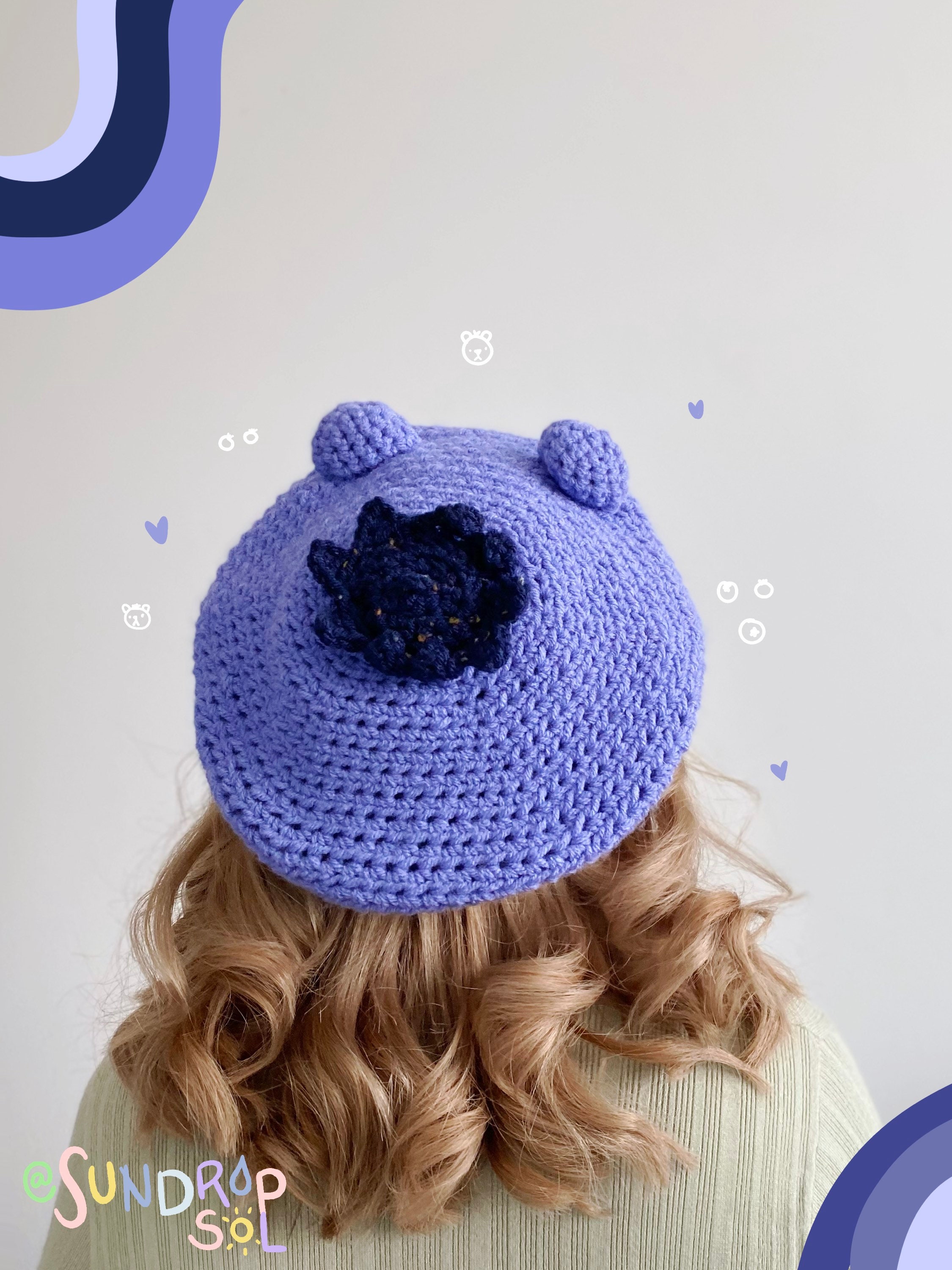Bluebeary Beret Blueberry Crochet Hat 