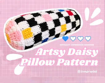 Artsy Daisy Pillow Pattern | Beginner Friendly Crochet Pattern | Checkered Long Pillow | PDF - Pattern ONLY | SundropSol