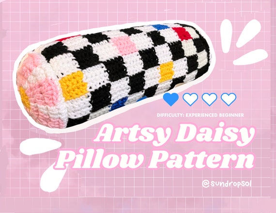 Artsy Daisy Crochet Pillow Pattern | Checkered Tube Pillow (PDF Pattern)