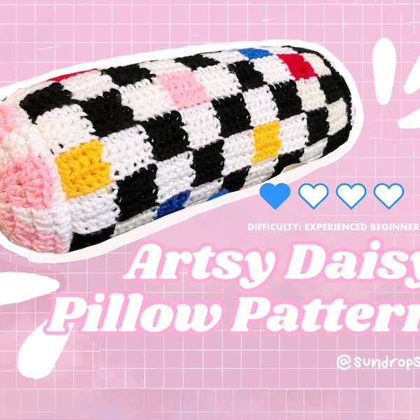 Artsy Daisy Pillow Pattern | Beginner Friendly Crochet Pattern | Checkered Long Pillow | PDF - Pattern ONLY | SundropSol