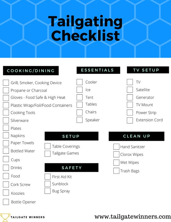 Custom Printable Tailgating Checklist | Etsy