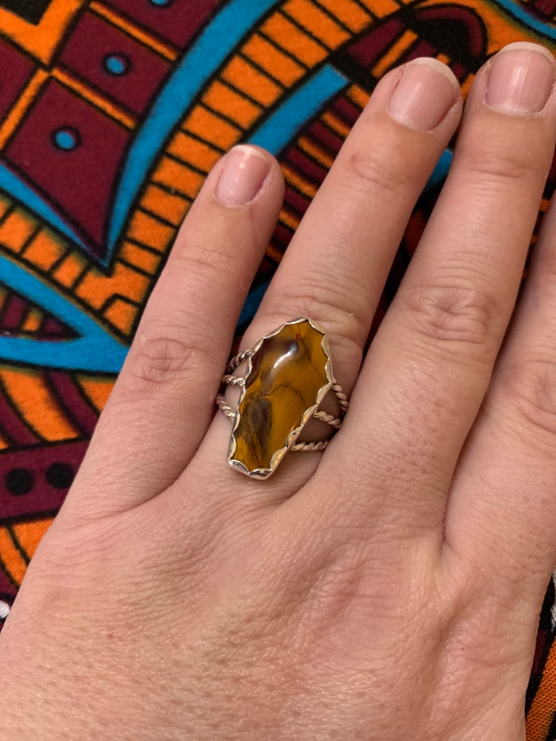 Mookaite jasper coffin shaped statement ring