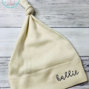 Organic Knotted Hat | Personalized Newborn Hat | 100% Organic Cotton | Adjustable Top Knotted Hat | Baby Hat with Name