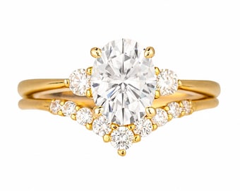 Oval moissanite engagement ring SET 1.5ct oval moissanite solitaire gold ring wedding promise ring, anniversary gift for women