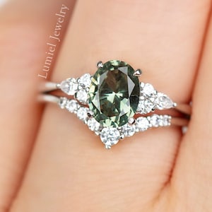 Green Sapphire CZ Sterling Silver Bridal Ring Set