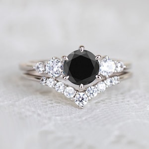 Black diamond engagement ring SET Black Simulated Diamond CZ vintage bridal wedding ring set