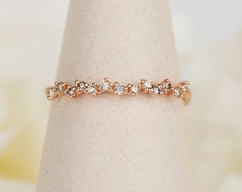 Natural Champagne Diamonds Milky way Ring in Solid 14K Rose Gold, Genuine Diamond Rose Gold ring, promise bridal wedding ring
