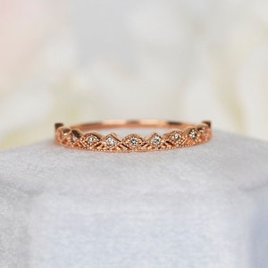Natürlicher Diamant Tiara Ring in massivem 14K Rosegold, Echter Champagner Diamant Spitze Rosegold Ring, Versprechen Braut Ehering