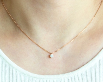 Genuine Moissanite necklace 14K rose gold  Diamond 4mm size Moissanite solitaire solid gold necklace gift wedding anniversary necklace