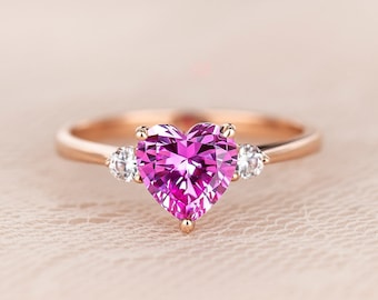 Pink sapphire heart solitaire 14K Solid Rose Gold ring, Heart promise rose gold ring, Anniversary gift