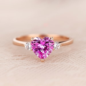 Pink sapphire heart solitaire 14K Solid Rose Gold ring, Heart promise rose gold ring, Anniversary gift Heart Ring ONLY
