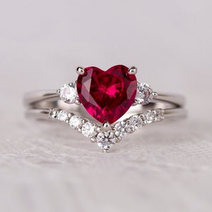 Ruby Heart Solitaire Sterling Silver Ring Synthetic Ruby - Etsy
