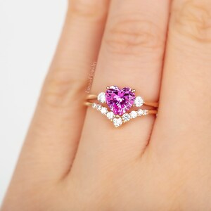 Pink sapphire heart solitaire 14K Solid Rose Gold ring, Heart promise rose gold ring, Anniversary gift image 8