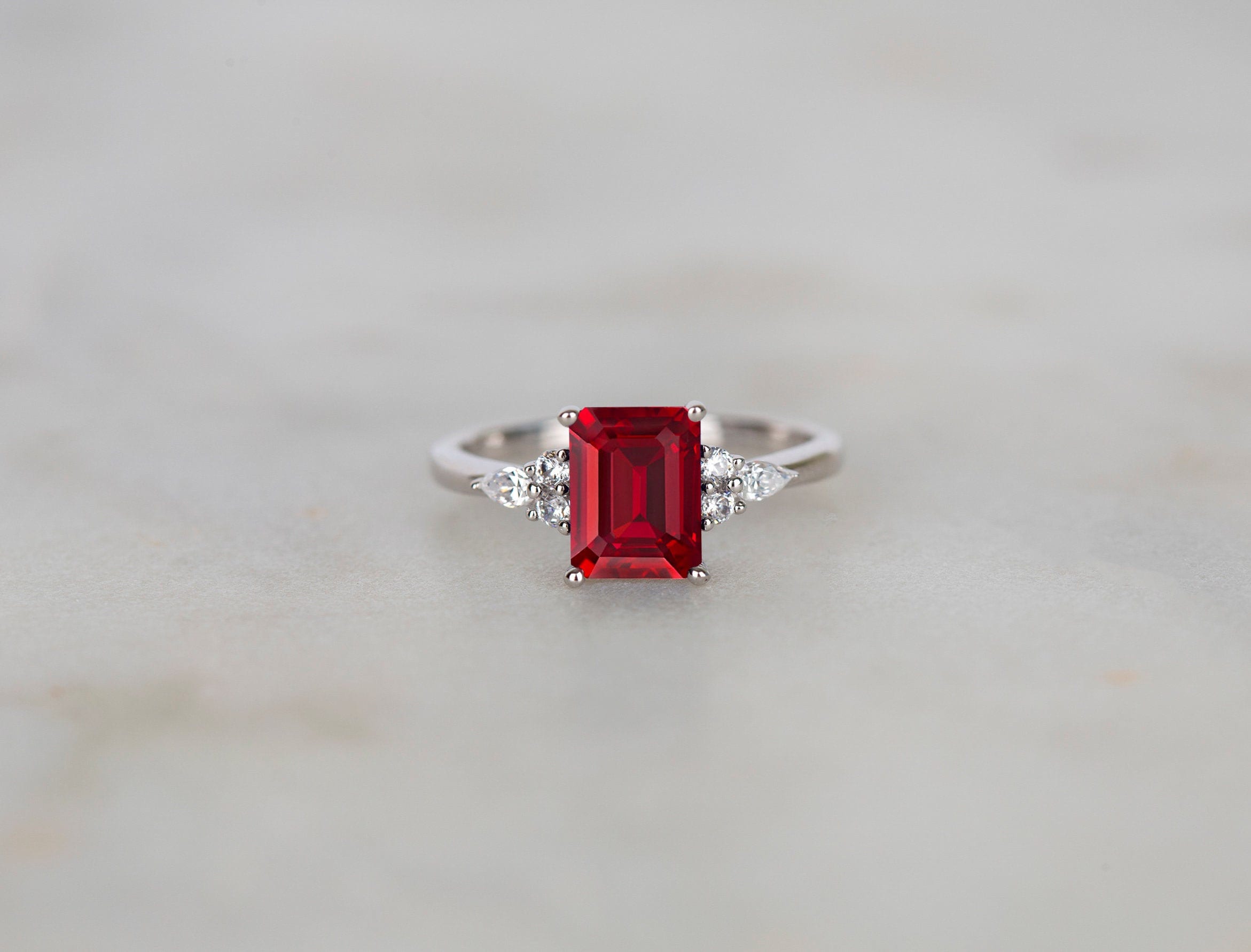 Emerald Cut Ruby Engagement Silver Ring 2ct Ruby Unique Etsy