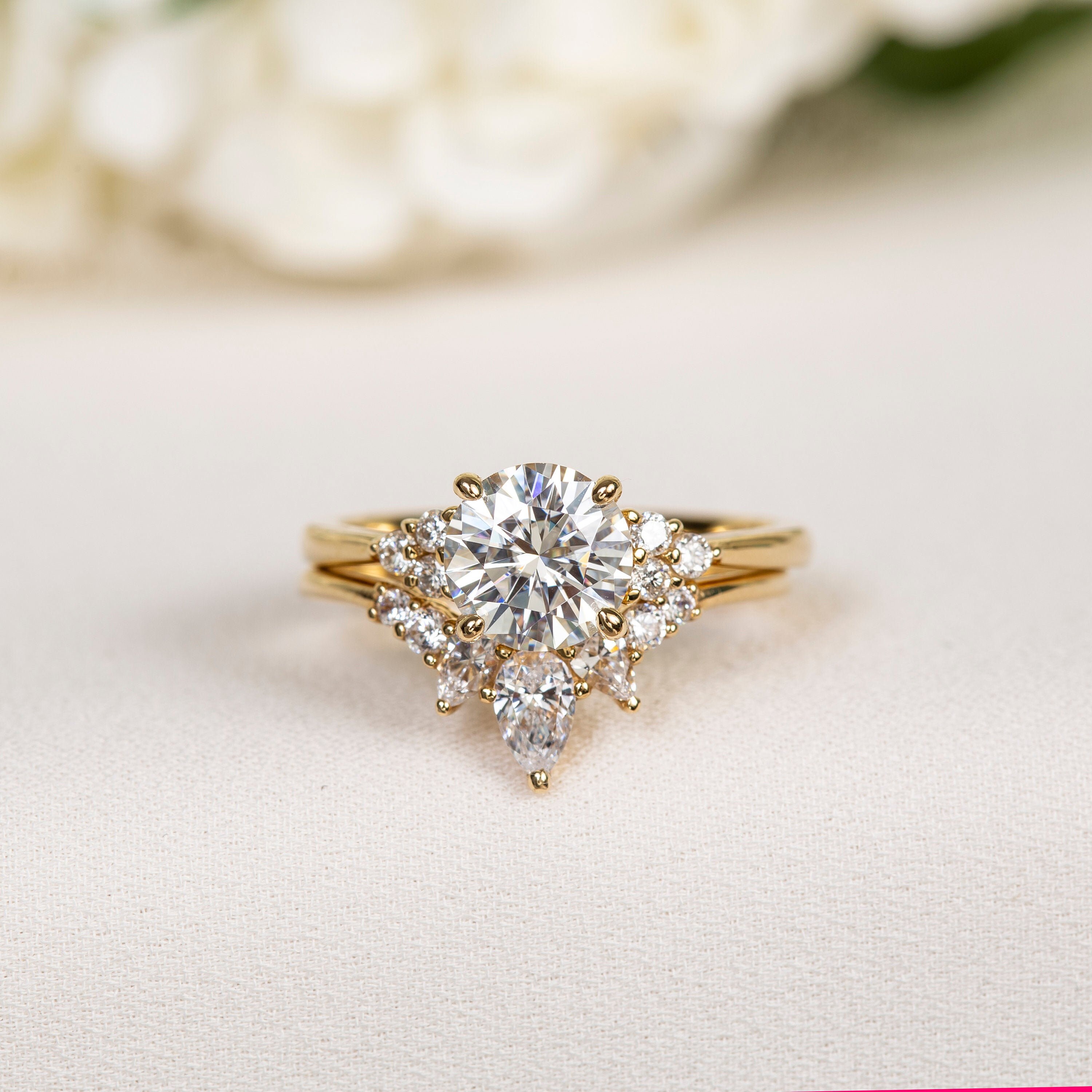 14K Solid Gold Moissanite Engagement Ring Set Moissanite - Etsy