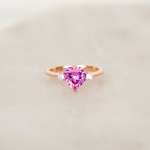 Pink sapphire heart solitaire 14K Solid Rose Gold ring, Heart promise rose gold ring, Anniversary gift image 4