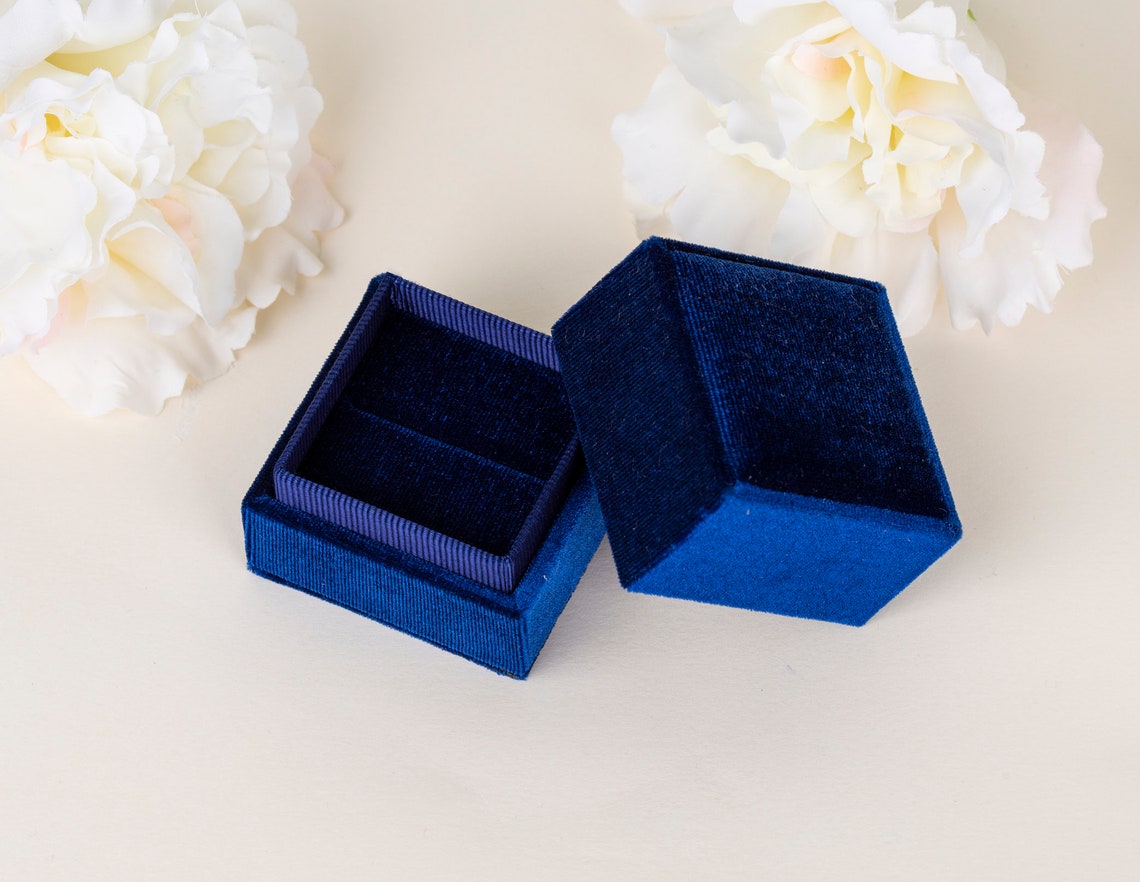 Square Velvet Ring Box Navy Blue velvet Jewelry Storage Etsy