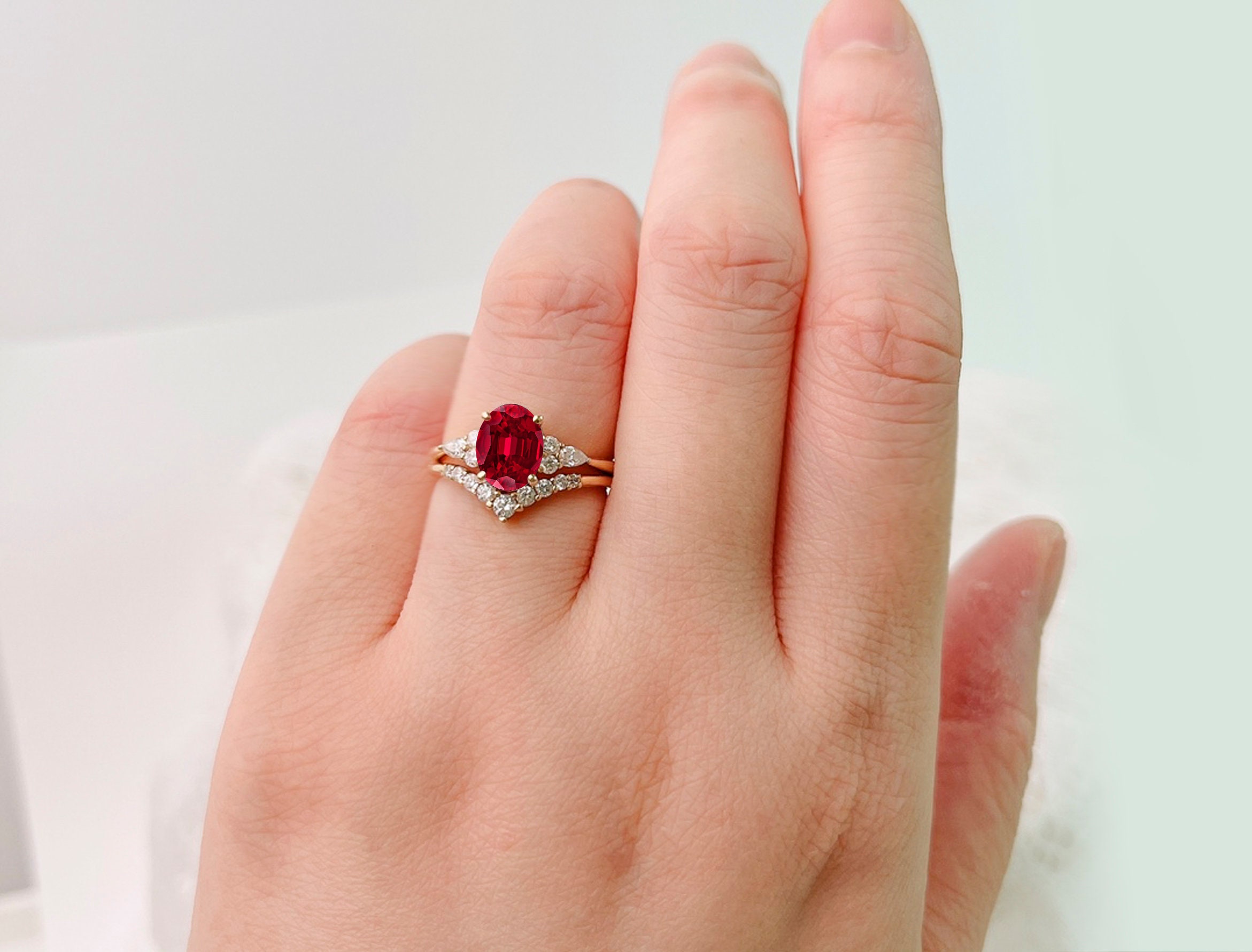 Anillo de compromiso de rubí ovalado establecido en sólido 14K Etsy