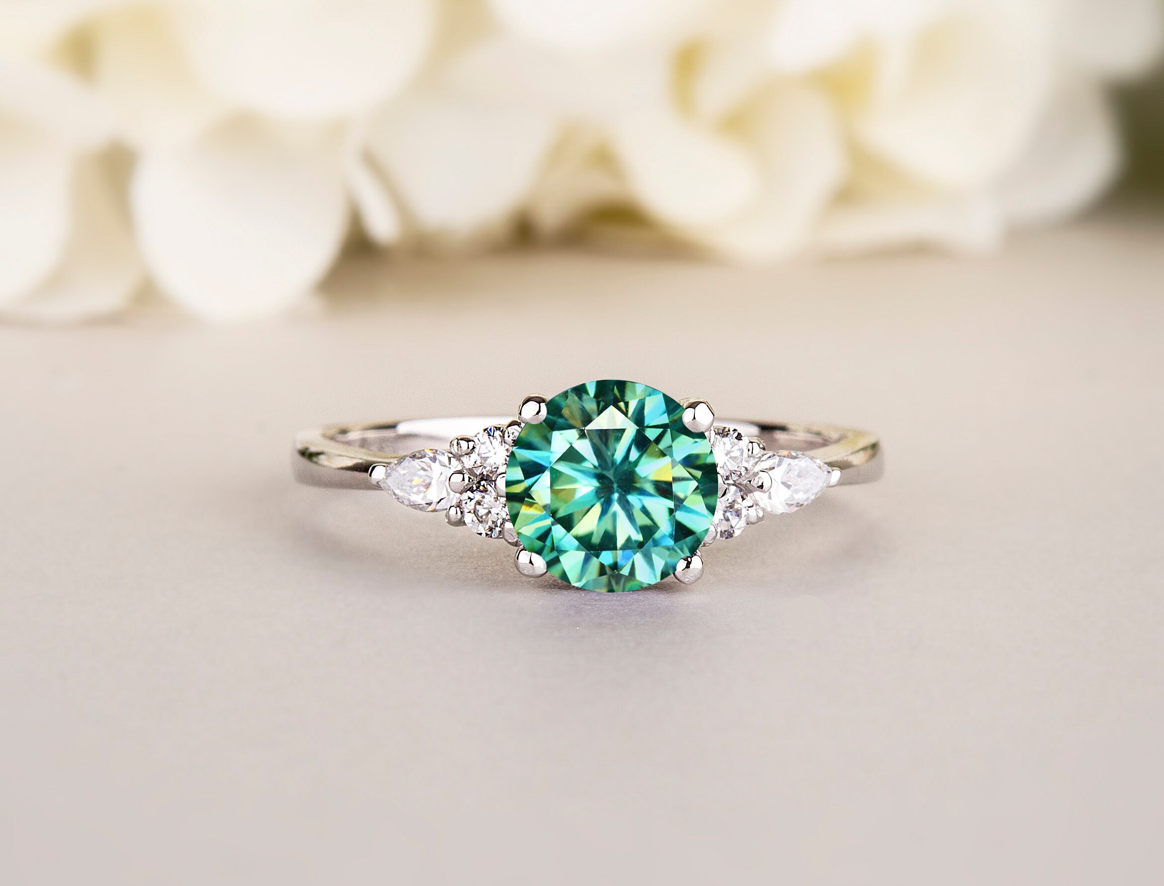 1ct Green Moissanite engagement ring SET in sterling Silver Etsy