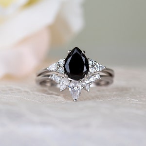 Pear Black Diamond engagement ring sterling Silver Pear Black | Etsy
