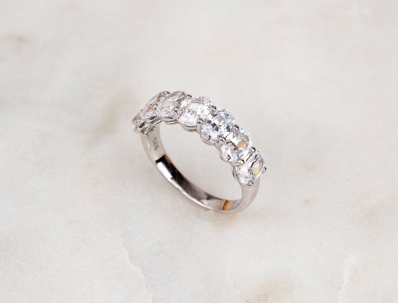 Oval Half eternity engagement ring in sterling silver Etsy