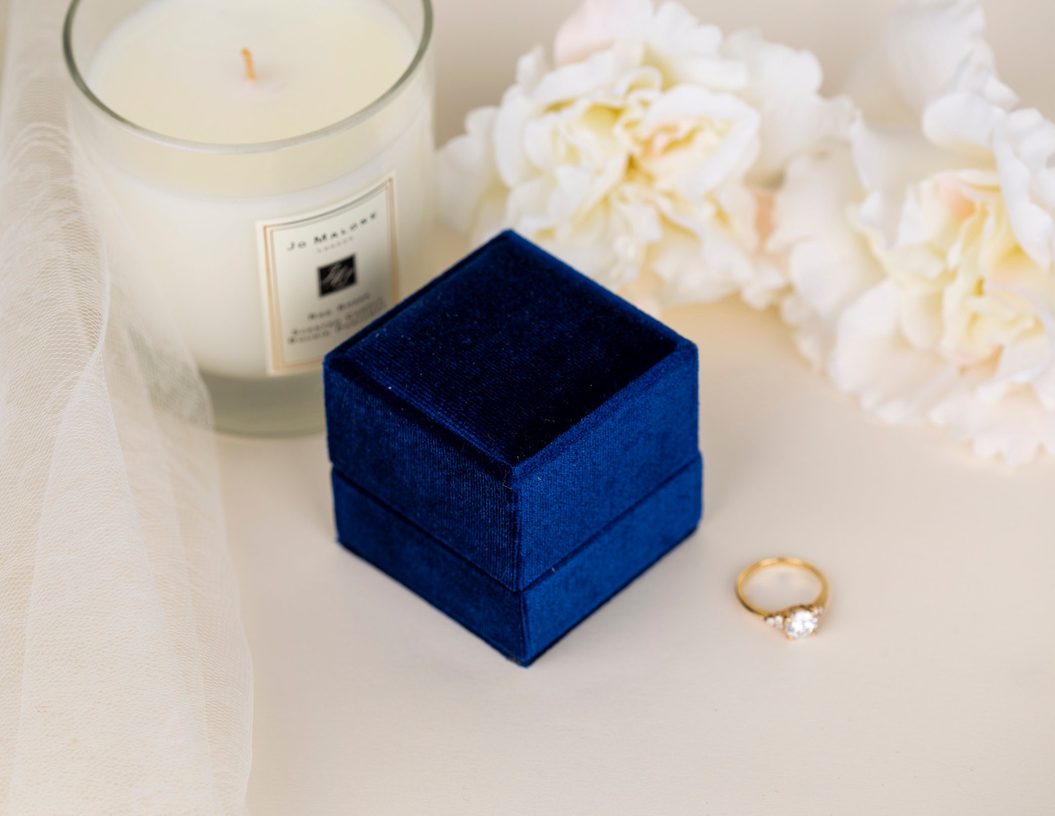 Square Velvet Ring Box Navy Blue velvet Jewelry Storage Etsy