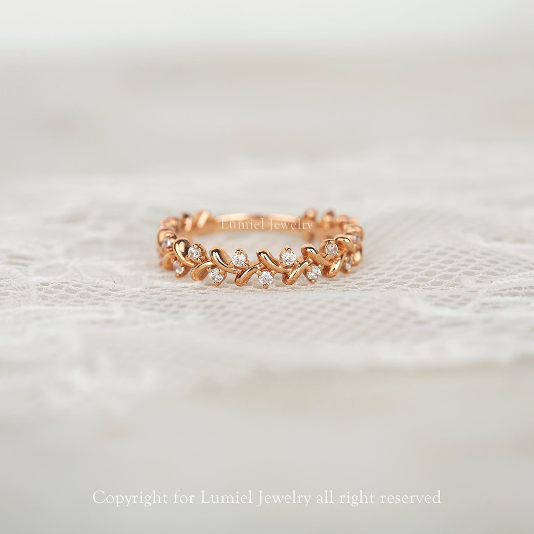 14K Solid Rose Gold Olive Leaves With Diamonds Vintage Wedding Etsy