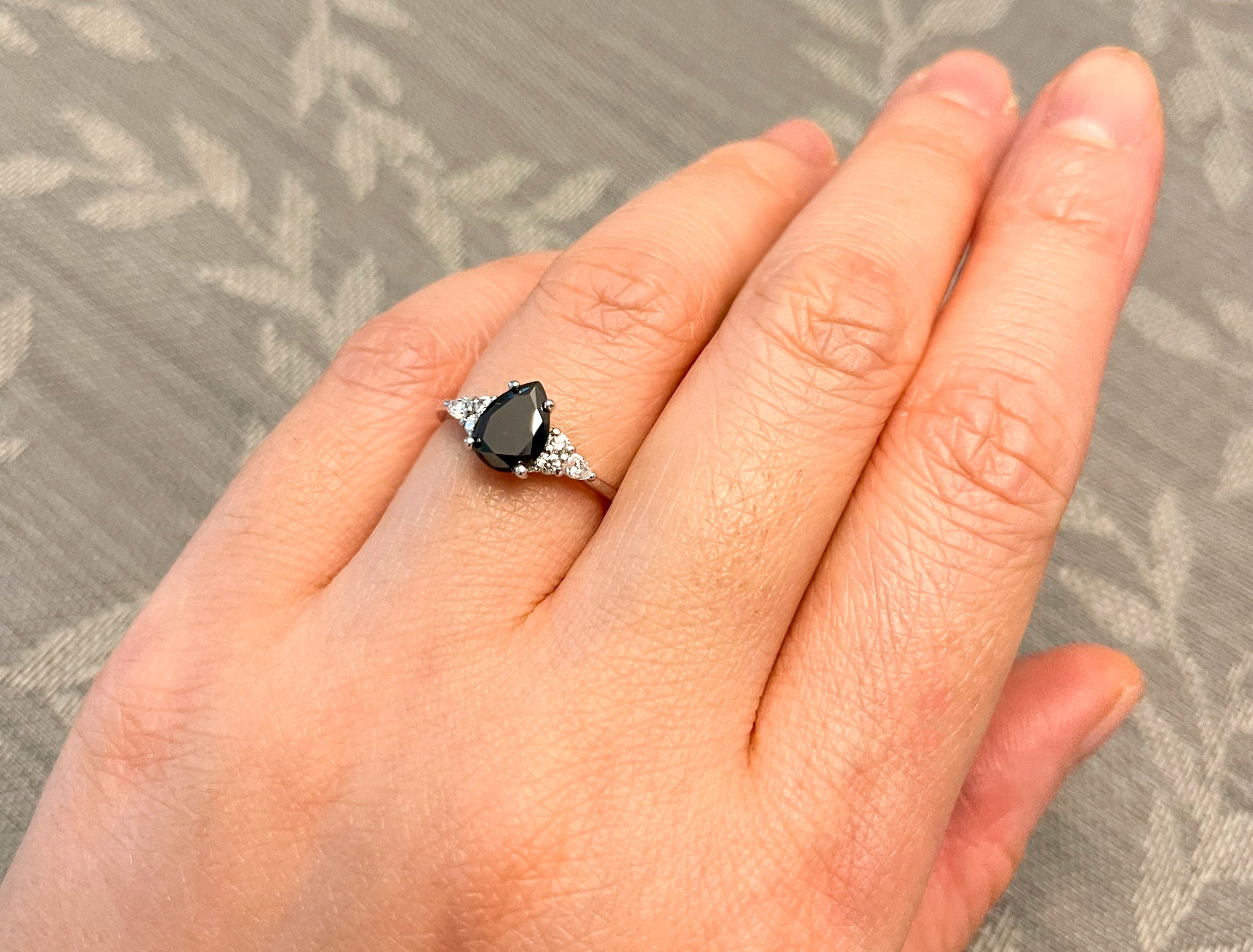 Pear Black Diamond engagement ring SET Pear Black 7A grade Etsy Polska