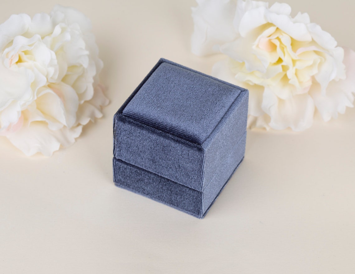 Square Velvet Ring Box Navy Blue velvet Jewelry Storage Etsy