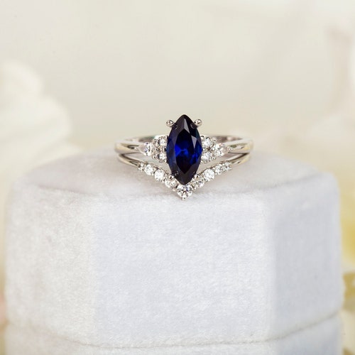 Blue Sapphire Ring Engagement Sterling Silver Cushion Sapphire - Etsy ...