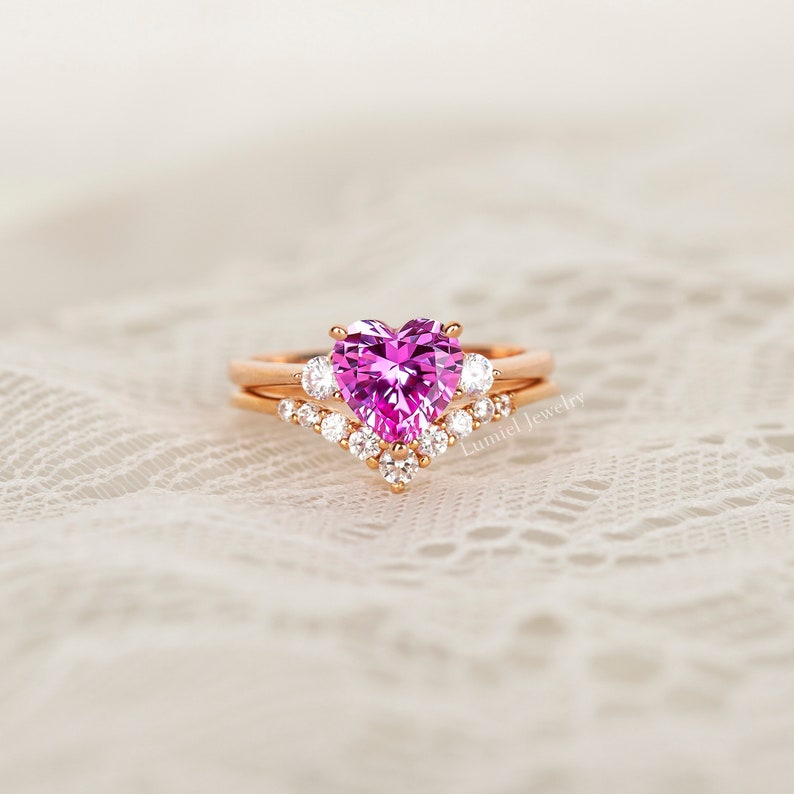 Pink sapphire heart solitaire 14K Solid Rose Gold ring, Heart promise rose gold ring, Anniversary gift image 7