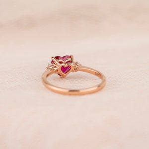 Pink sapphire heart solitaire 14K Solid Rose Gold ring, Heart promise rose gold ring, Anniversary gift image 3