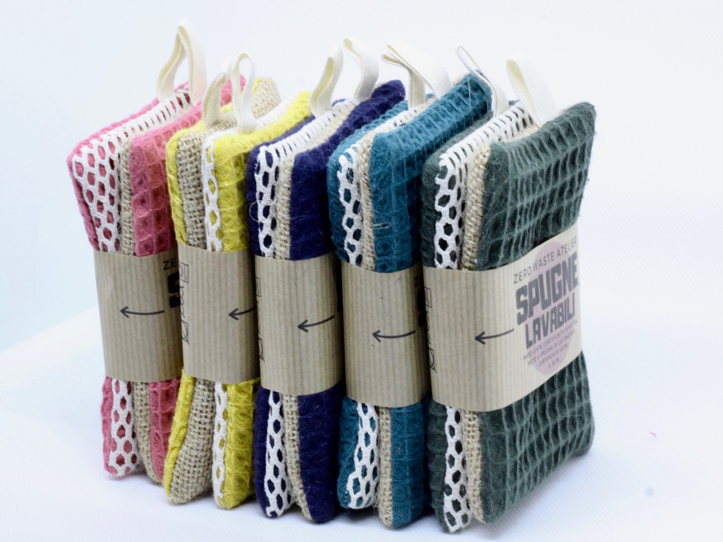 Eponge Lavable - Lot de 2 // Eponge Zero Dechet en Tissu Bio, Réutilisable, Sans Plastique & Biodegr