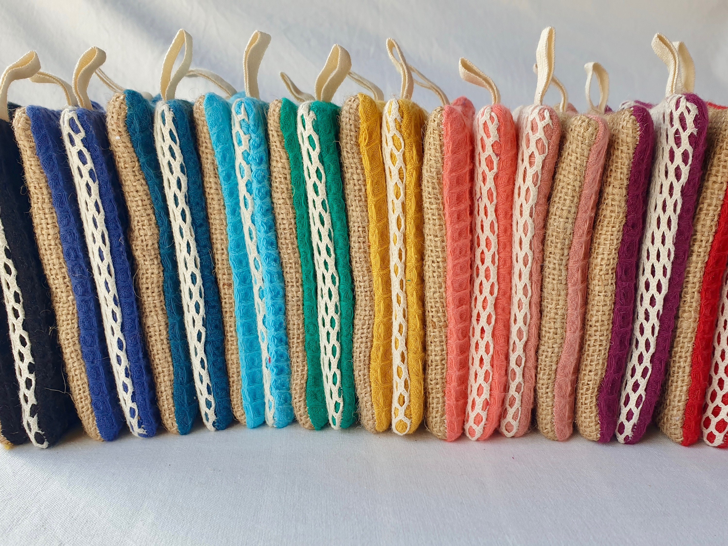 Eponge Lavable - Lot de 2 // Eponge Zero Dechet, Coton Bio, Jute, Sans Plastique & Biodegradable Was