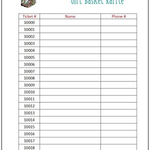 Spreadsheet met kaartjes voor mandje voor inzamelingsactie, inzamelingskaartje, inzamelingsactie voor bingo, dinerclubveiling, lijst met winnaarstracker voor mandkaartjes