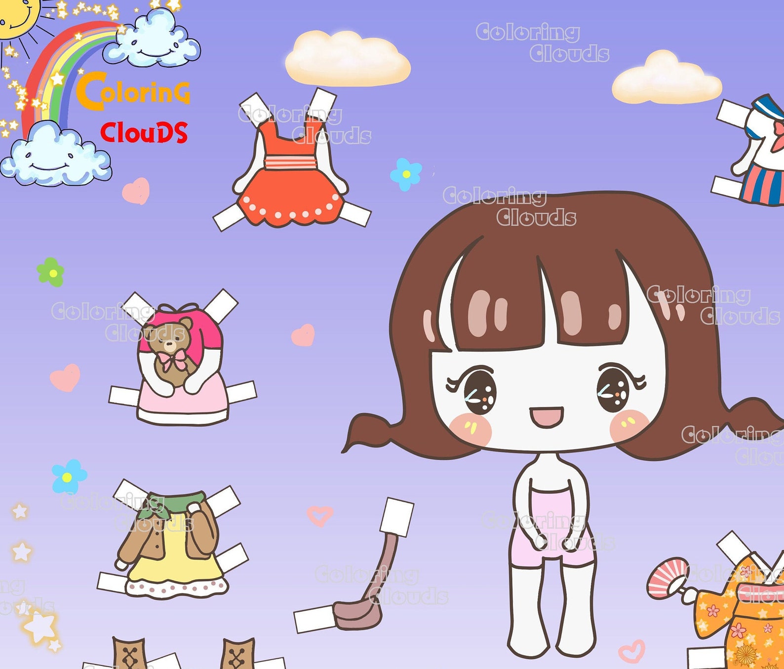 KAWAII GIRL PAPER Doll, Instant Download, Paper Doll Printable ...