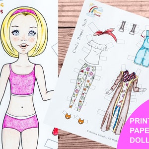 CINDY PAPER DOLL, Paper Doll Printable, Instant Download, Coloring Paper Doll, Paperdoll Printable, Coloring Page Princess digital paperdoll