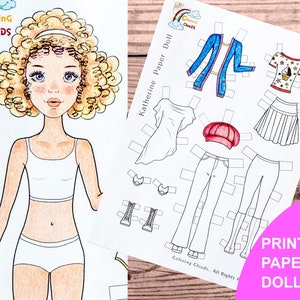 KATHERINE PAPER DOLL, Paper Doll Printable, Instant Download, Coloring Paper Doll, Paperdoll Printable, Princess digital paper doll