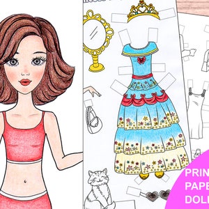 PRINCESS PAPER DOLL, Paper Doll Printable, Instant Download, Coloring Paper Doll, Paperdoll Printable, Coloring Page, digital paper doll